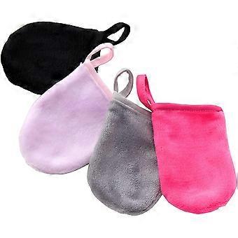 Beauty Makeup Remover Glove Towel, Microfiber Beauty Makeup Remover Towel, Facial Cleansing Makeup Gloves Lazy Makeup Remover (black+grey+rose Red+pur