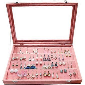 Wuligirl Samt Klarer Deckel Ohrring Organizer Aufbewahrung Ohrringe Box Halter Etui für Schmuck Display Vitrine Stapelbar Abschließbar (Pfirsich Ohrring)