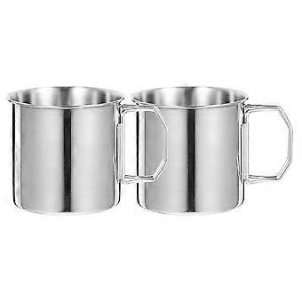 2Pcs Camping Coffee Mug Metal Drinking Cup Portable Tea Mug Water Cup with Collapsible Handle