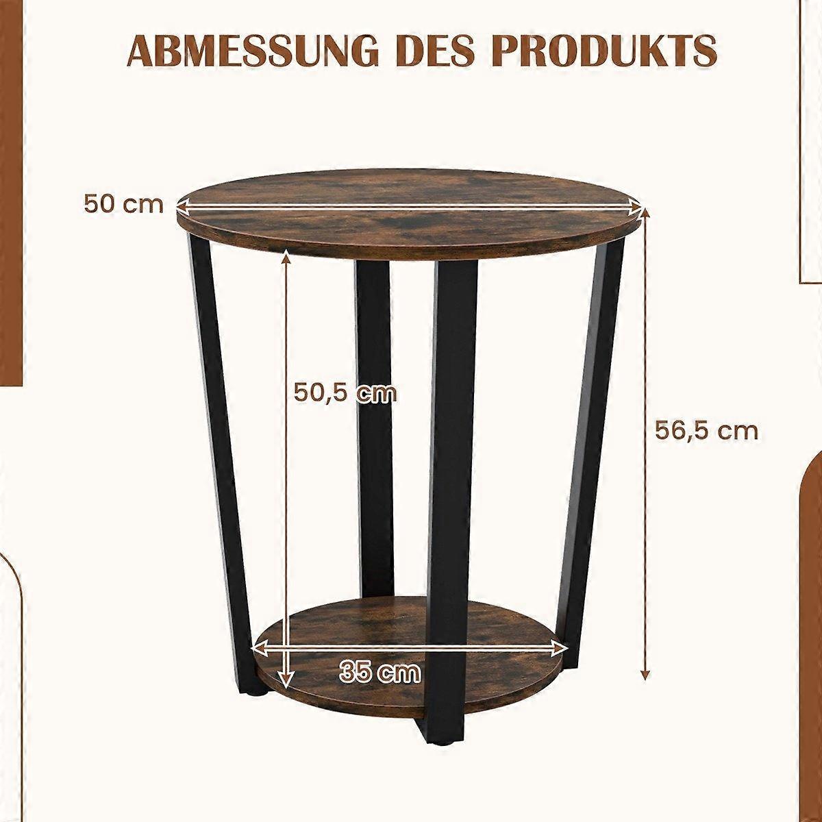 Round side table with open shelf & Metal Frame 2 Tier Accent Table Sofa Table-Rustic Brown
