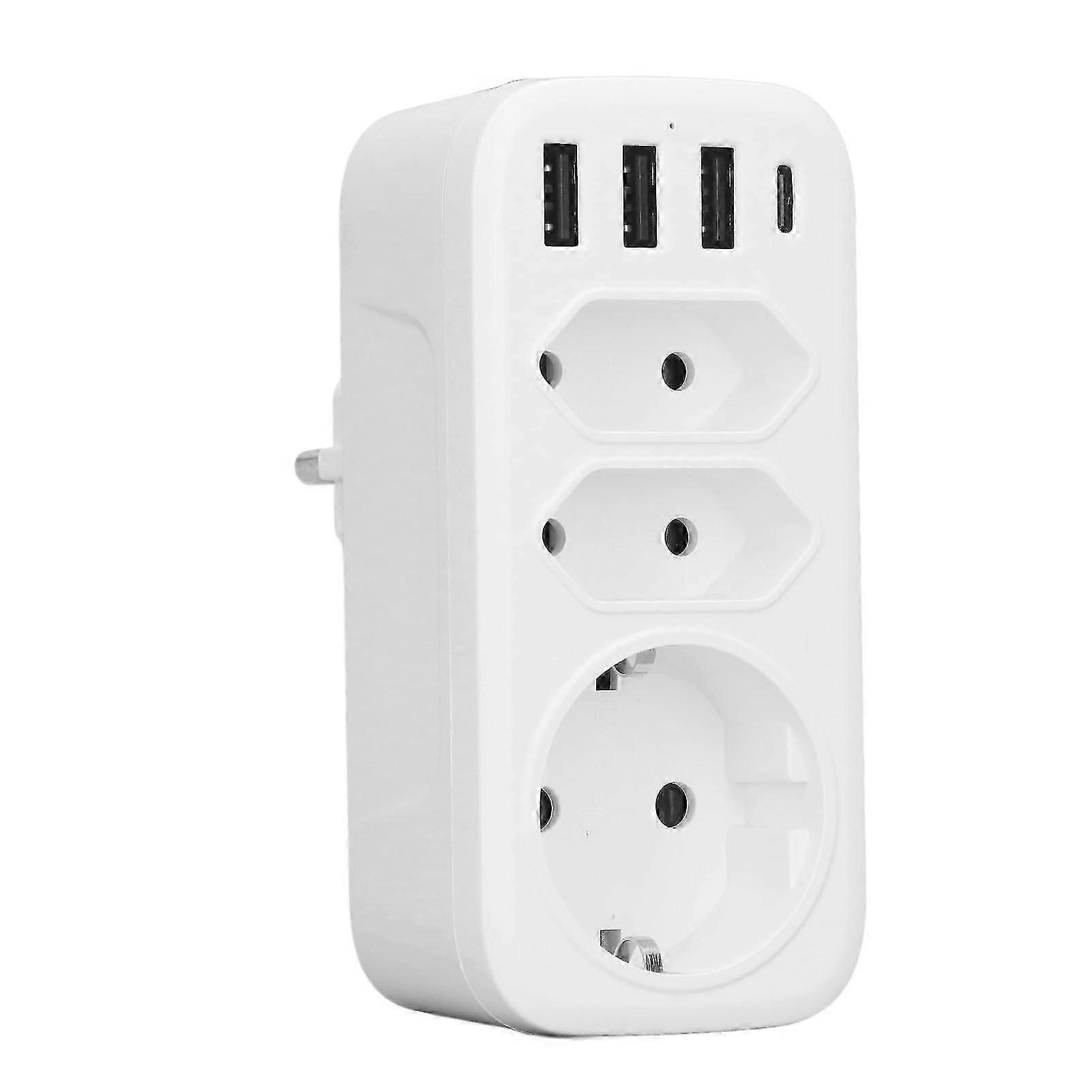 7 in 1 Multiple Plug Socket 3 Way Triple Adapter 3 USB Interfaces 1 Type C Interface EU DE Conversion EU Plug AC100250V