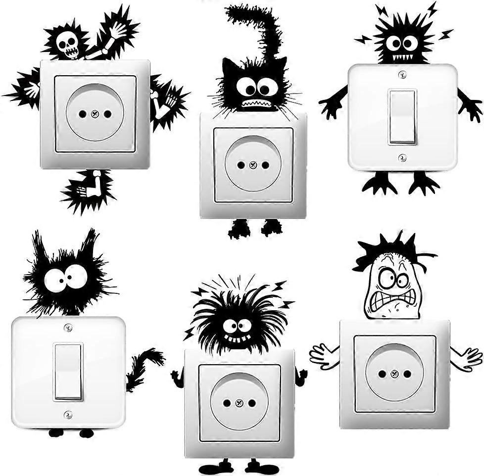 6Pcs Electric Shock Skeleton Light Switch Stickers with Cat Interesting Wall Sticker Light Switch Decals for Light Switch, Outlets, Socket, Ledge