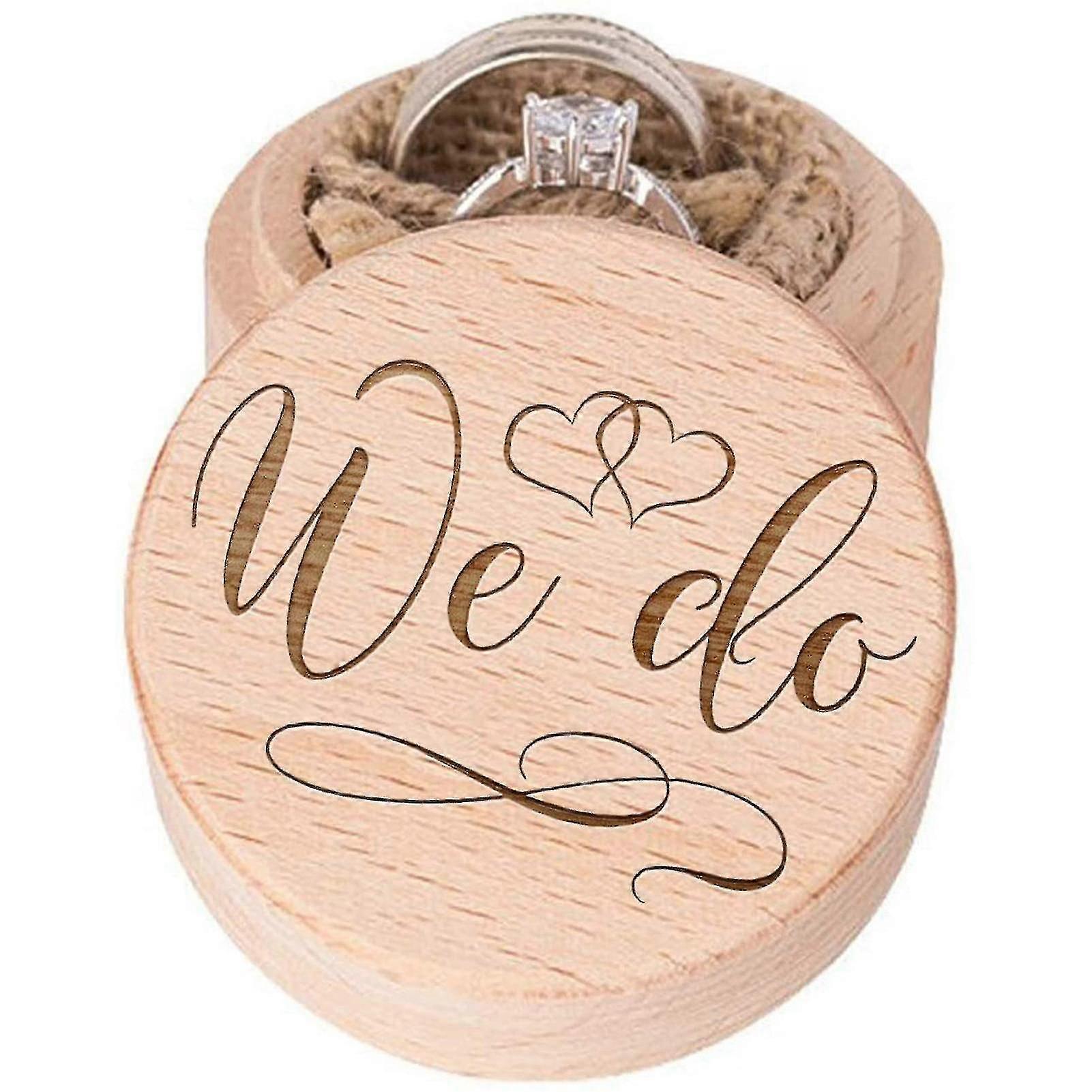 Engagement Ring Box Round Shape Wooden Detachable Ring Case For Proposal Wedding