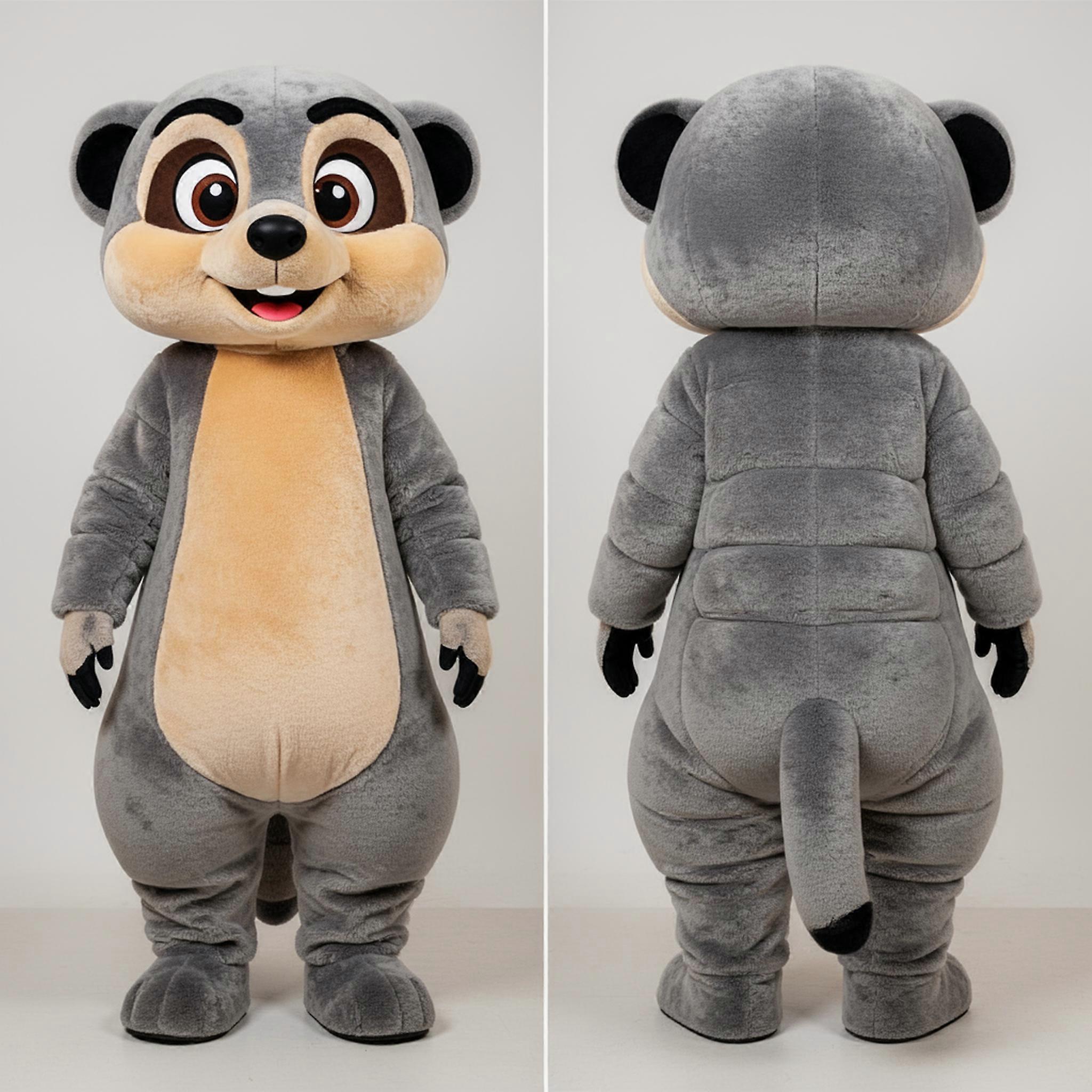 MASTICOT Velvety Gray Expressive Meerkat Mascot