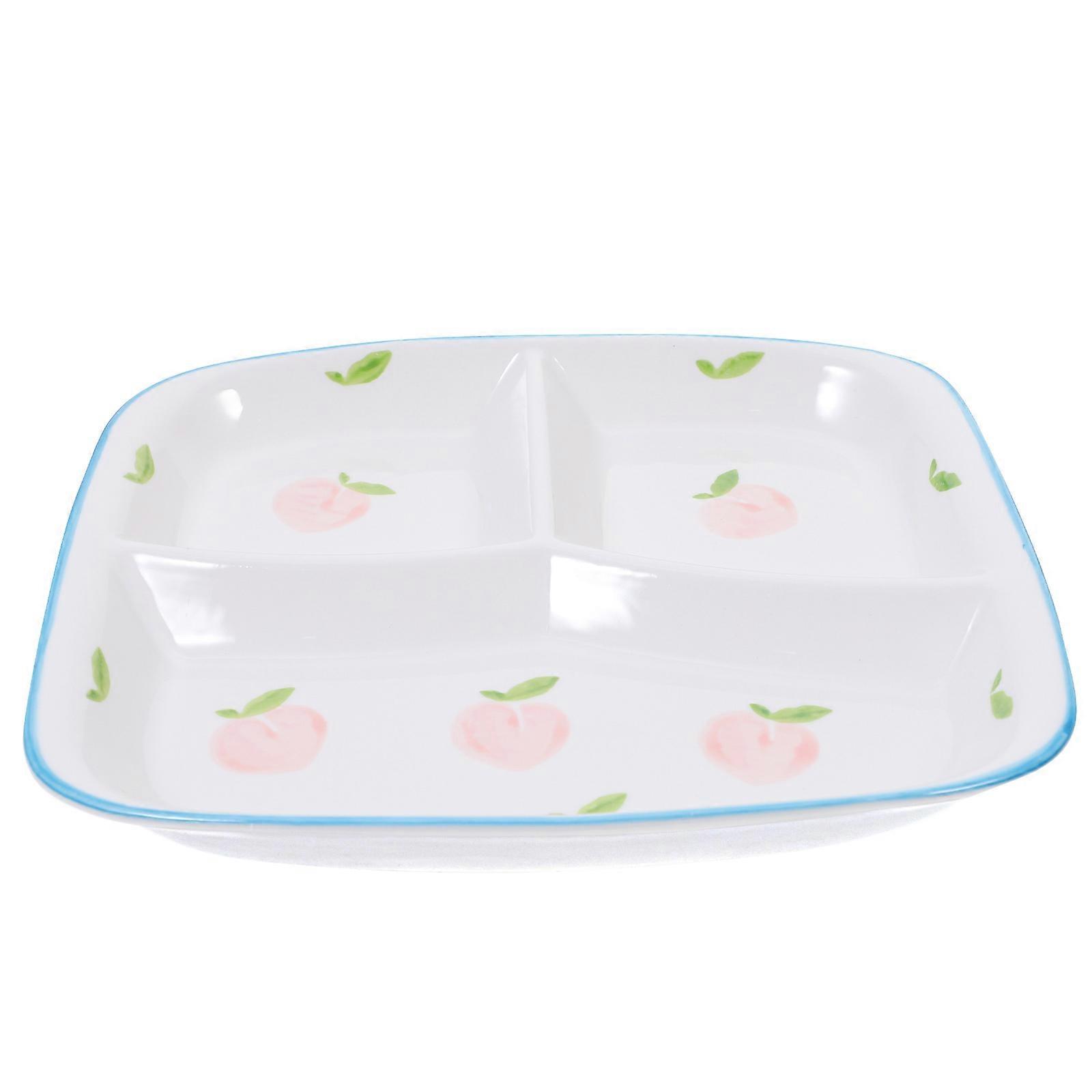 Ceramic Tableware Divided Plate for Breakfast Meal 3-Grid 2Pcs Set