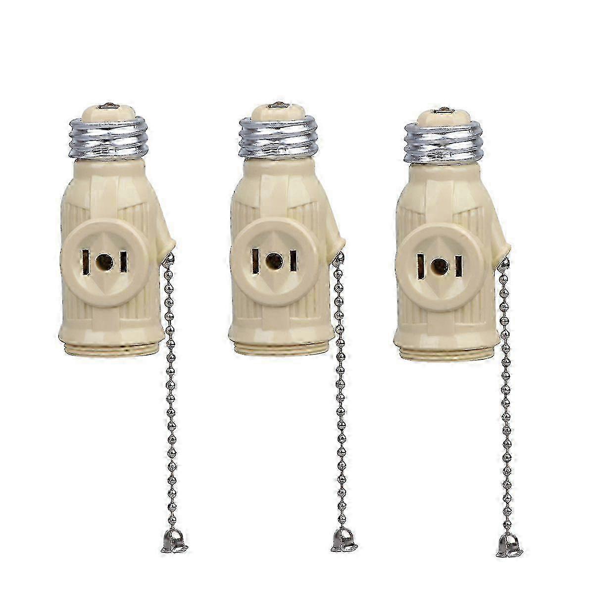 3PCS E26 Lamp Bases Adapter Bakelite Bulb Light Holder Two Outlet Screw Socket with Pull Chain Edition 0120