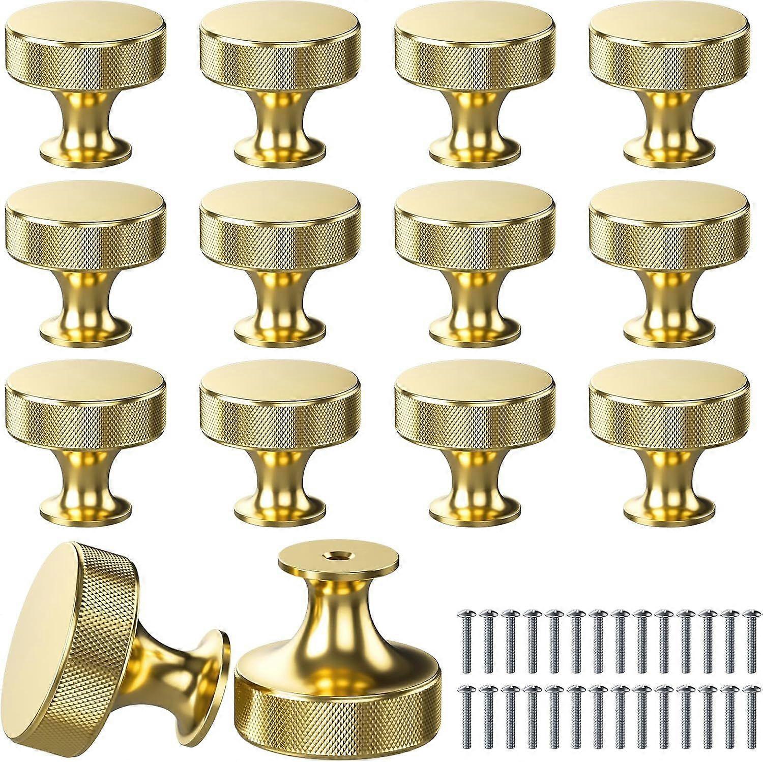 14 Pack Gold Cabinet Knobs, Knurled Aluminum Alloy Drawer Pulls with Screws