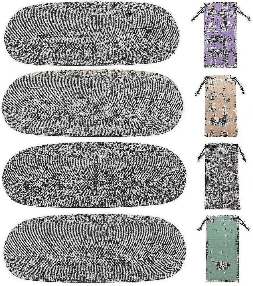 4pack Hard Shell Eyeglasses Case Protector Linen Fabrics Large Glasses Case Concise -ayane