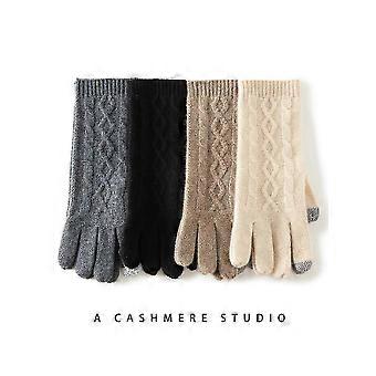 100% Cashmere Knitted Gloves Touchscreen Finger For Women Autumn Winter Thick Cable Warm Wrist Length Classic Female Mitten
