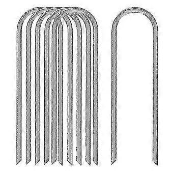 Estacas de aço galvanizado em formato de U para fixação de trampolins, ideais para estabilização.