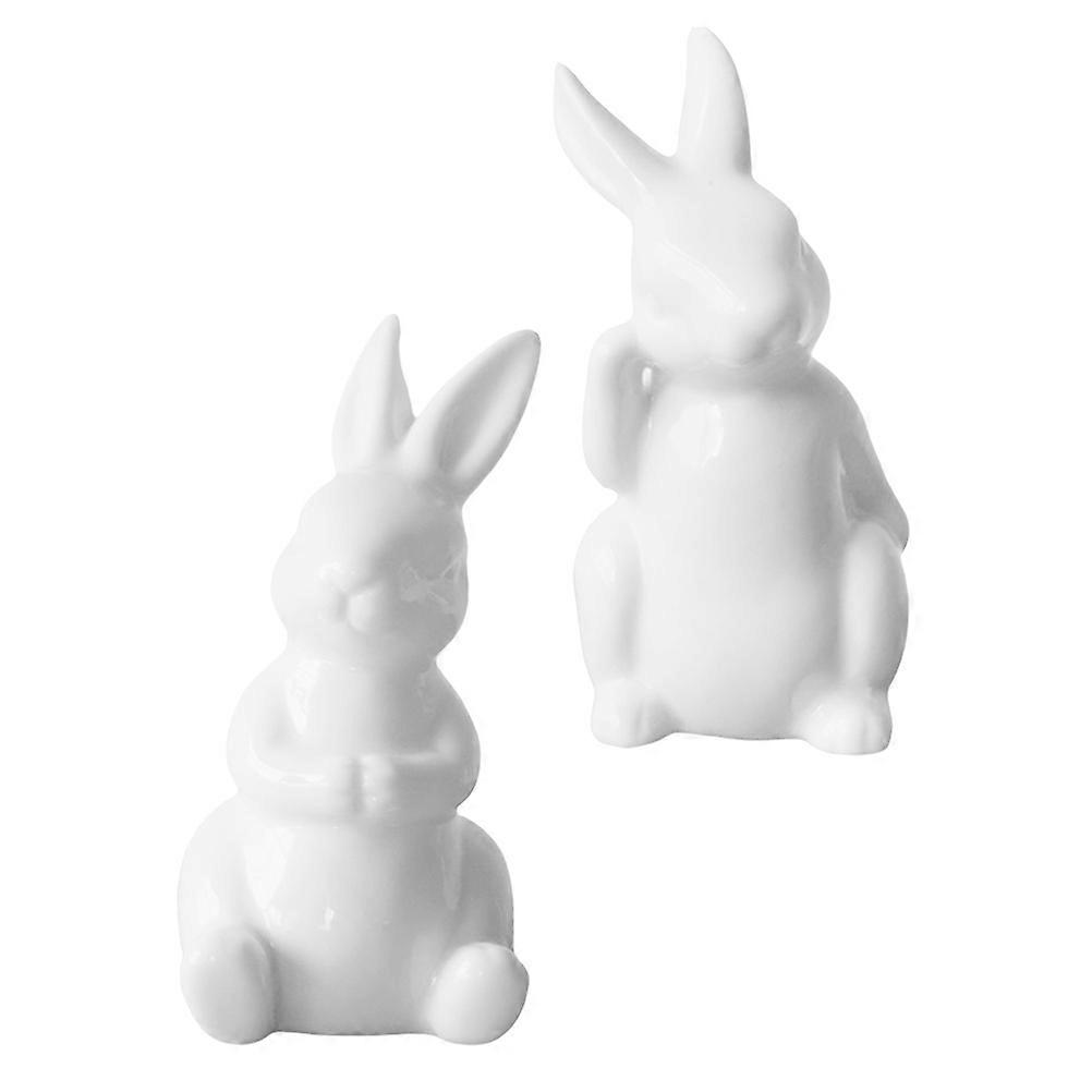White Easter Rabbit Ceramic Decor for Decor 2Pcs Bunny Figurines