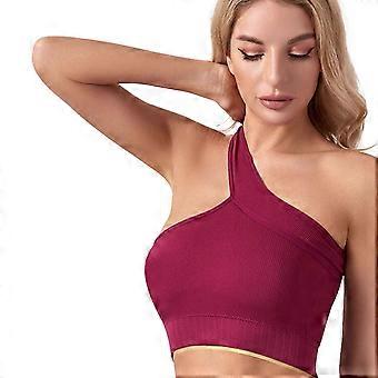 Womens One Shoulder Sport Bra Seamless Sports Bra Comcompatible withtable Workout Tanks Top Crop Top compatible with Gym Running Dancing rose Red L