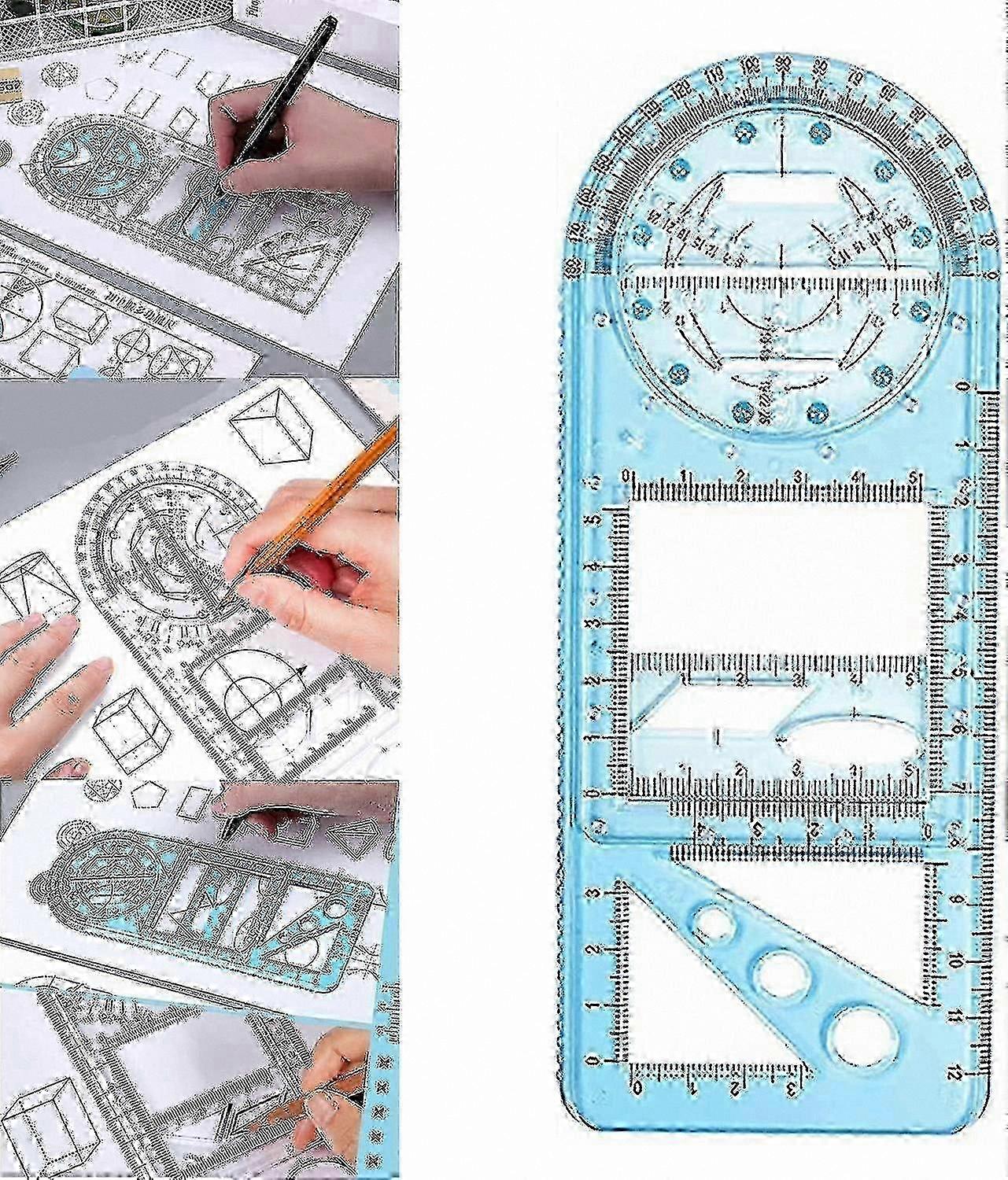 Multi-Function Geometry Drawing Set Math Ruler Template for School Office Use