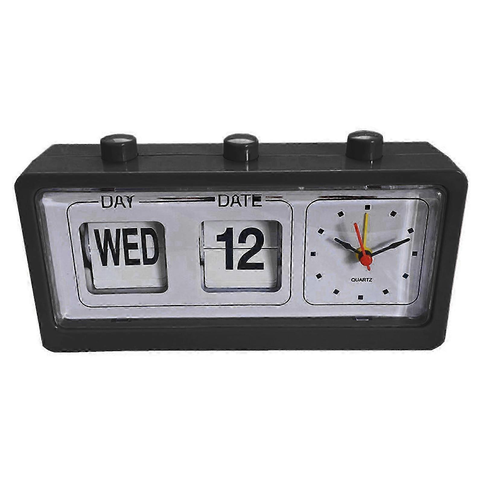 Flip Day Date Clock Silent Quartz Black