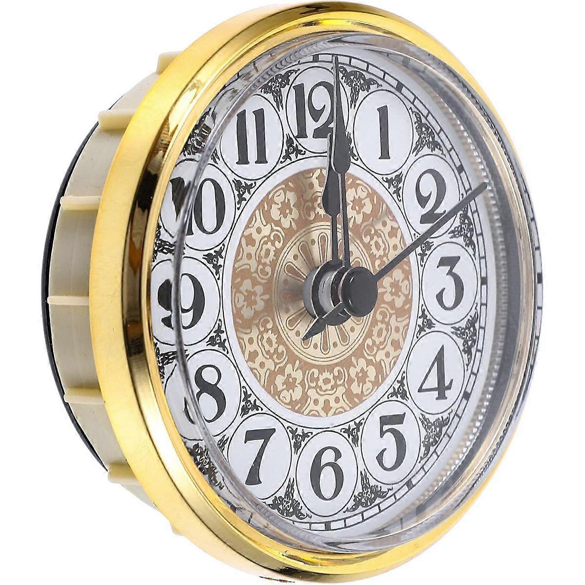 Miniature Quartz Clock Insert 80mm Arabic Numerals Gold Bezel