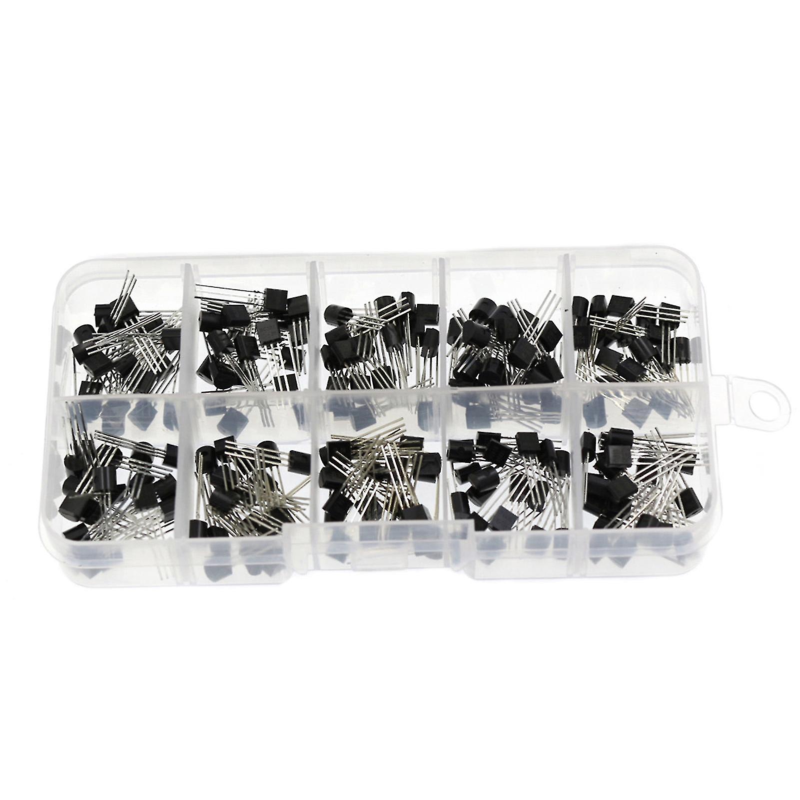 600pcs To-92 Transistor 15 Types Values Kit Set 2n222/ 2n3904/2n3906/ 2n5401/ 2n5551/ A1015/ C1815/ C945/ S8050/ S8550/ S9012/ S9013/ S9014/ S9015/ S