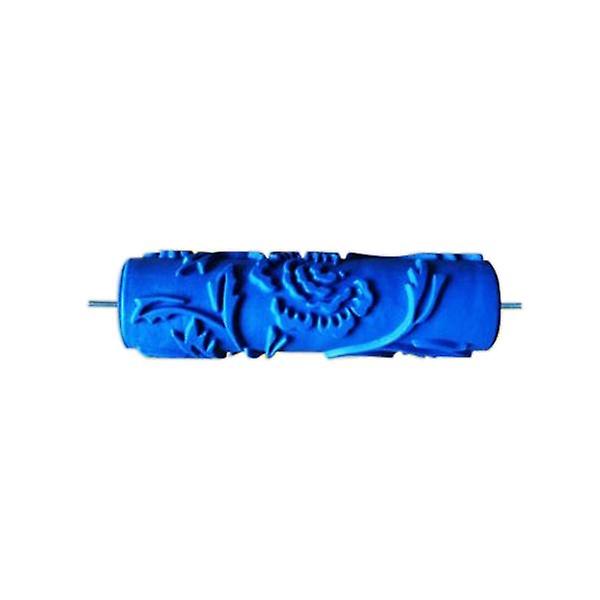 7inch Embossed Peony Pattern Painting Roller Brush Wall Decor DIY Tool Blue