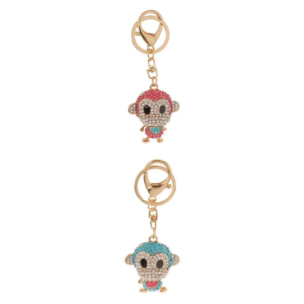2Pcs Crystal Keyring Charm Pendant Bag Key Ring Chain Keychain Monkey