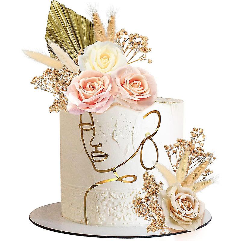 10Pcs Boho Cake Topper Decorations Acrylic Lady Face Cake Topper Flower Cake Toppers