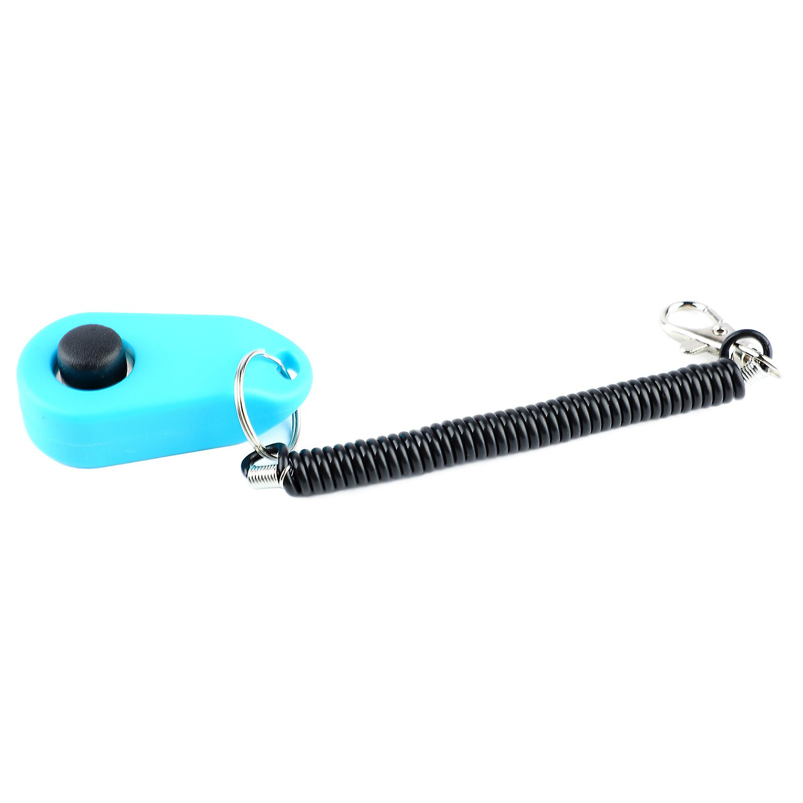 Dog Training Clicker Universal Interactive Pet Training Clicker with Black Long Wrist Strap and Ring Sky Blue