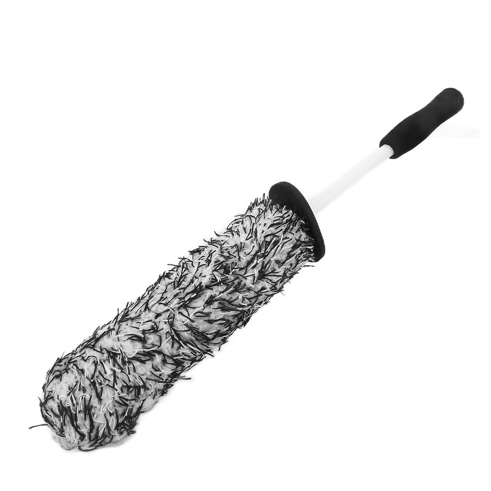 Car Tire Cleaning Brush, Soft Microfiber, Multi-Function, Long Reach, for Exhaust, Bumper, Fender, Gray and White
