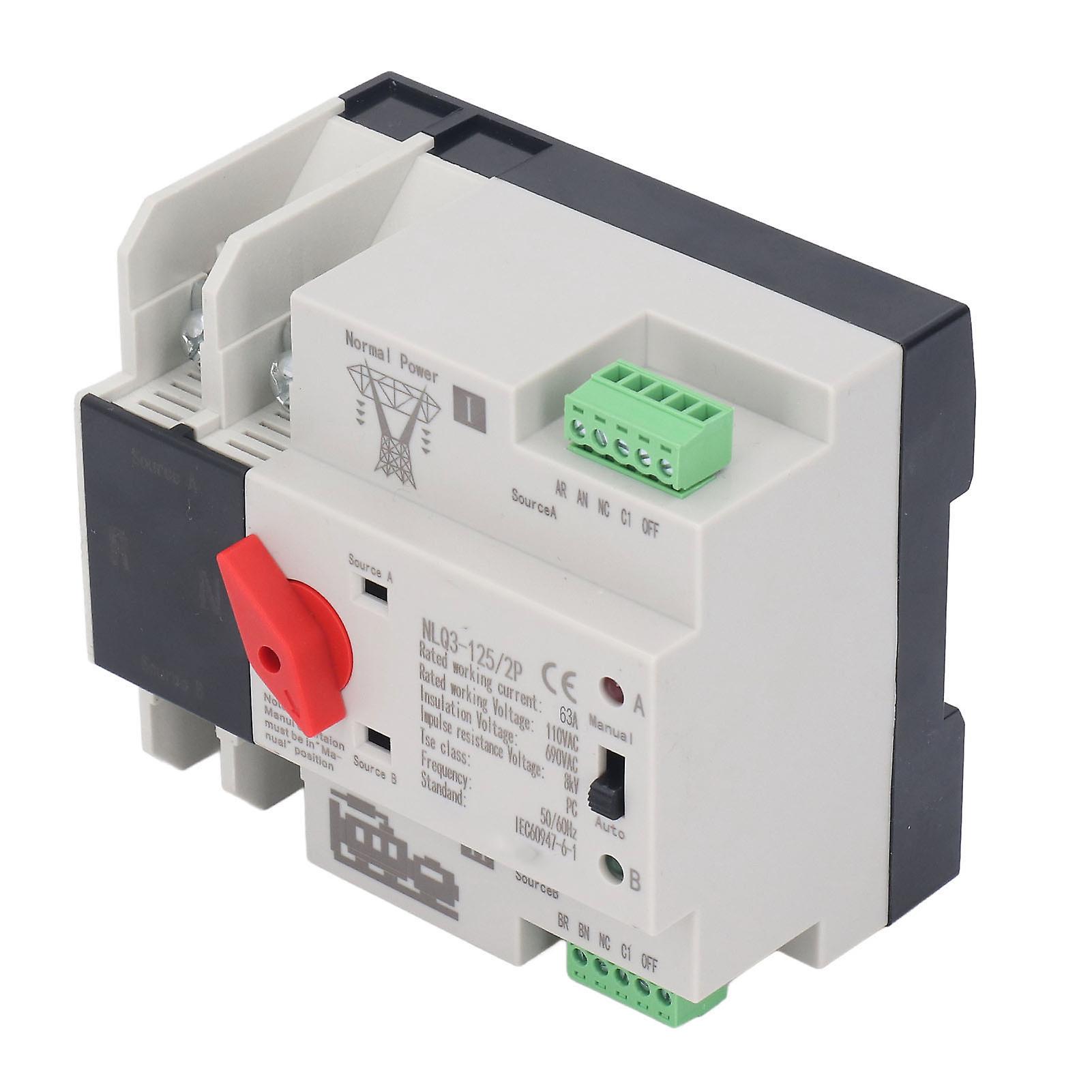 2P Dual Power Automatic Transfer Switch Generator Transfer Changeover Switch AC110V 50Hz 60Hz 63A 