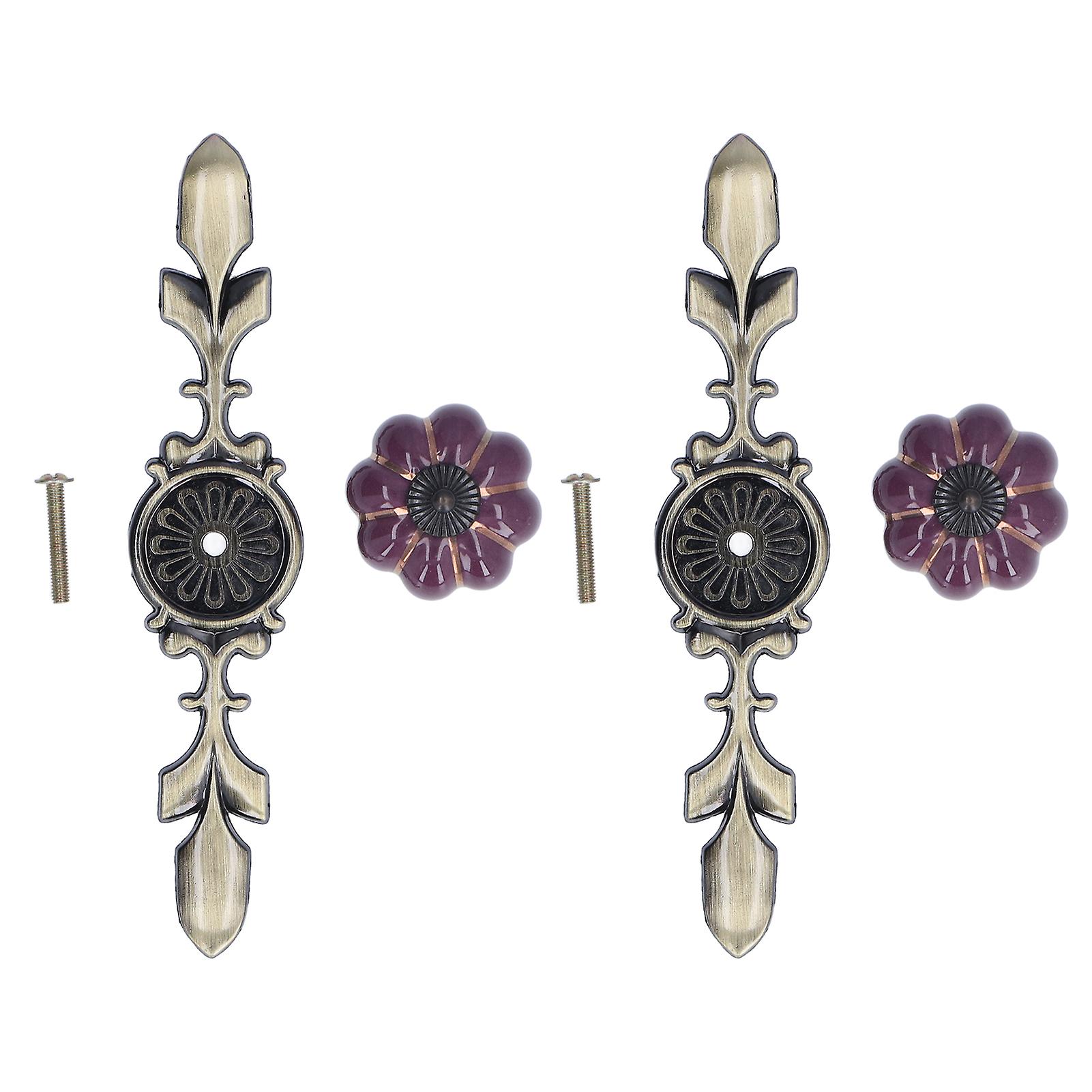 2pcs/set Hand Painted Pumpkin Drawer Knobs Chinese Pastoral Style Ceramic Cabinet HandlePurple