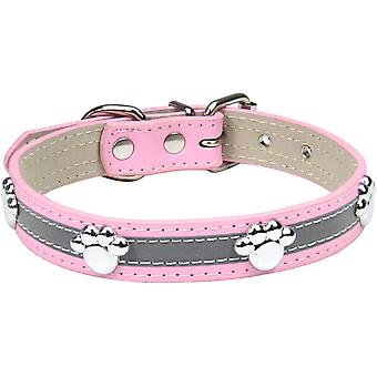 Veeki Reflective Dog Collar with Cute Paw Rivet Studded Funny Soft PU Leather Adjustable Puppy Dog Collars for Small Medium Large Dogs CatsL