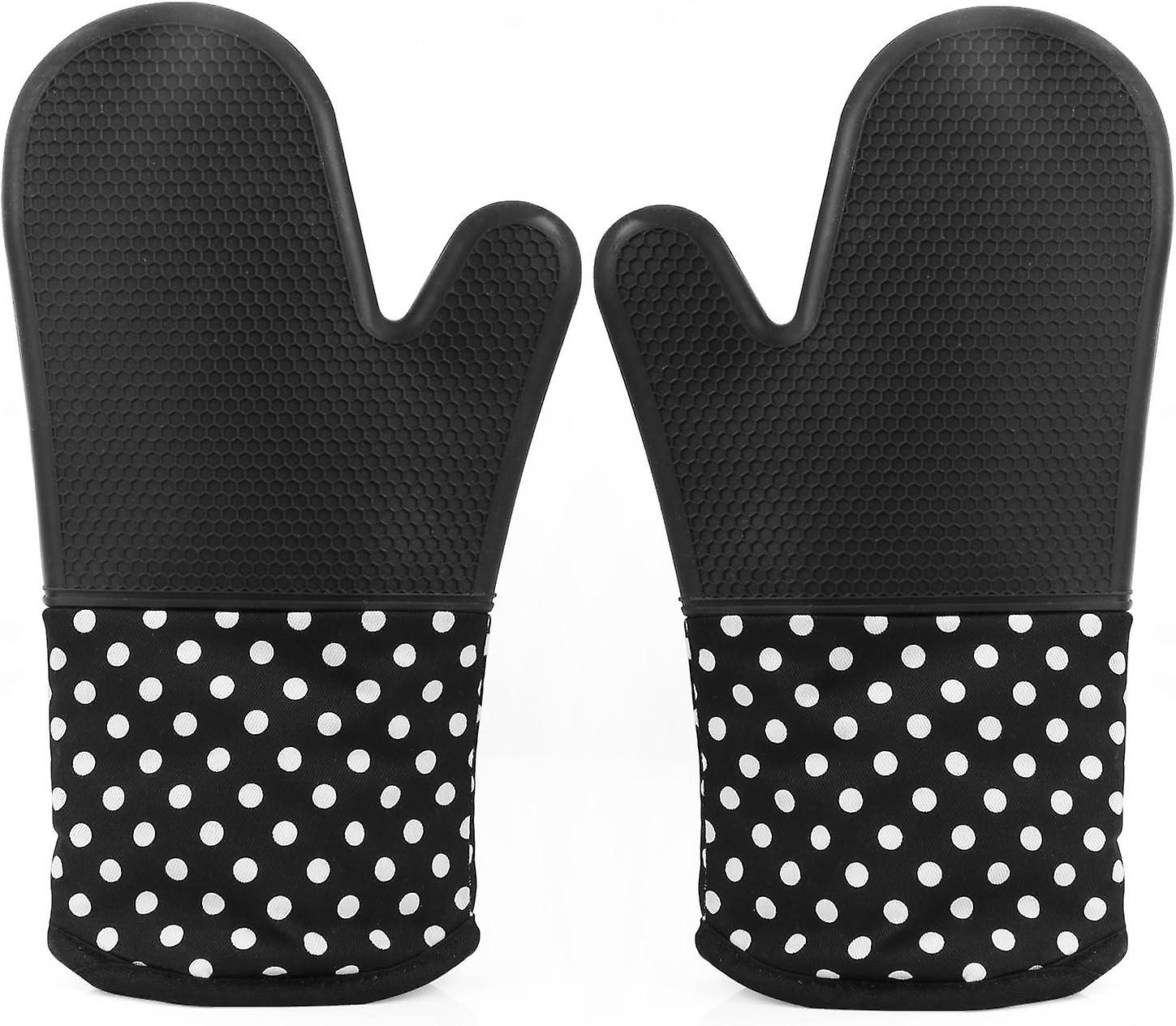 Kitchen gloves, non-slip silicone with quilted cotton polyester lining and inner layer for making br