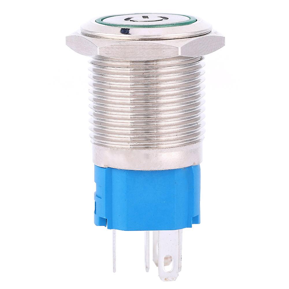 16mm Self-Reset Metal Push Button with Green LED Power Symbol Ring, 12V Switch