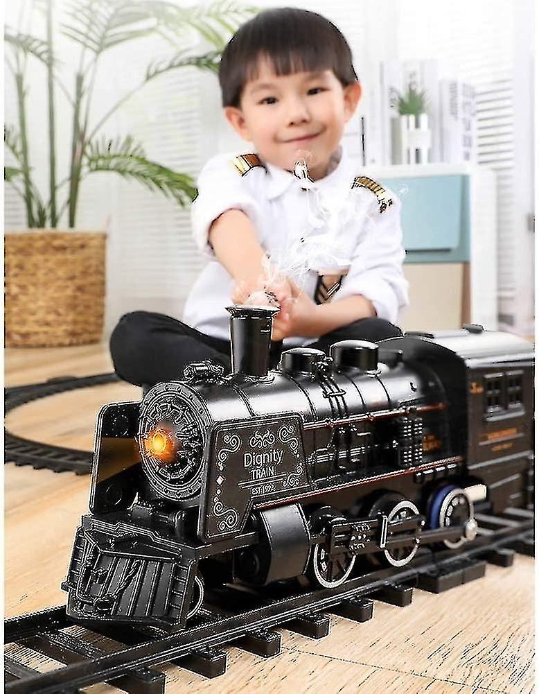 電気道路模型玩具、リアルな列車のサウンドライトとSを備えた蒸気機関車の充電列車セット
