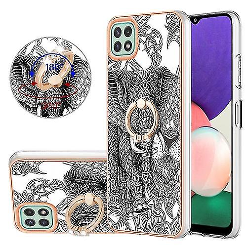 For Samsung Galaxy A22 5g Us Version Electroplating Dual-side Imd Phone Case With Ring Holder(smile)