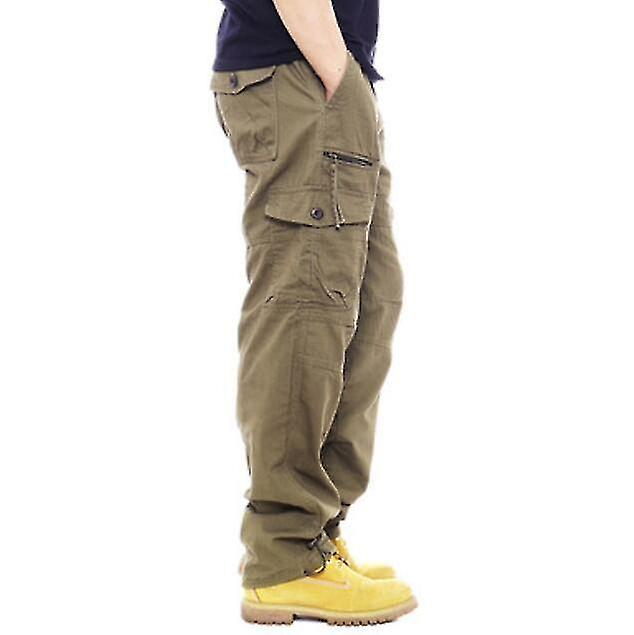 Calças de trabalho casuais de algodão solto com vários bolsos para homens
