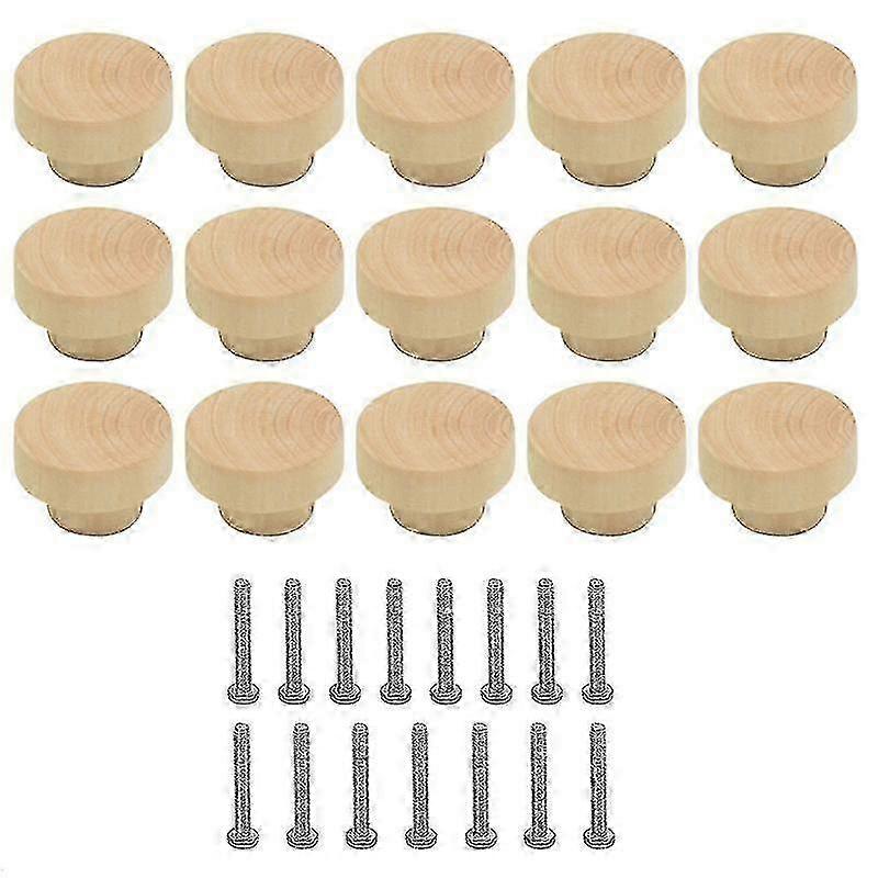 15Pcs Wooden Drawer Knobs, Furniture Knobs, Wooden Cupboard Knobs for Cabinets and Drawers, Round W