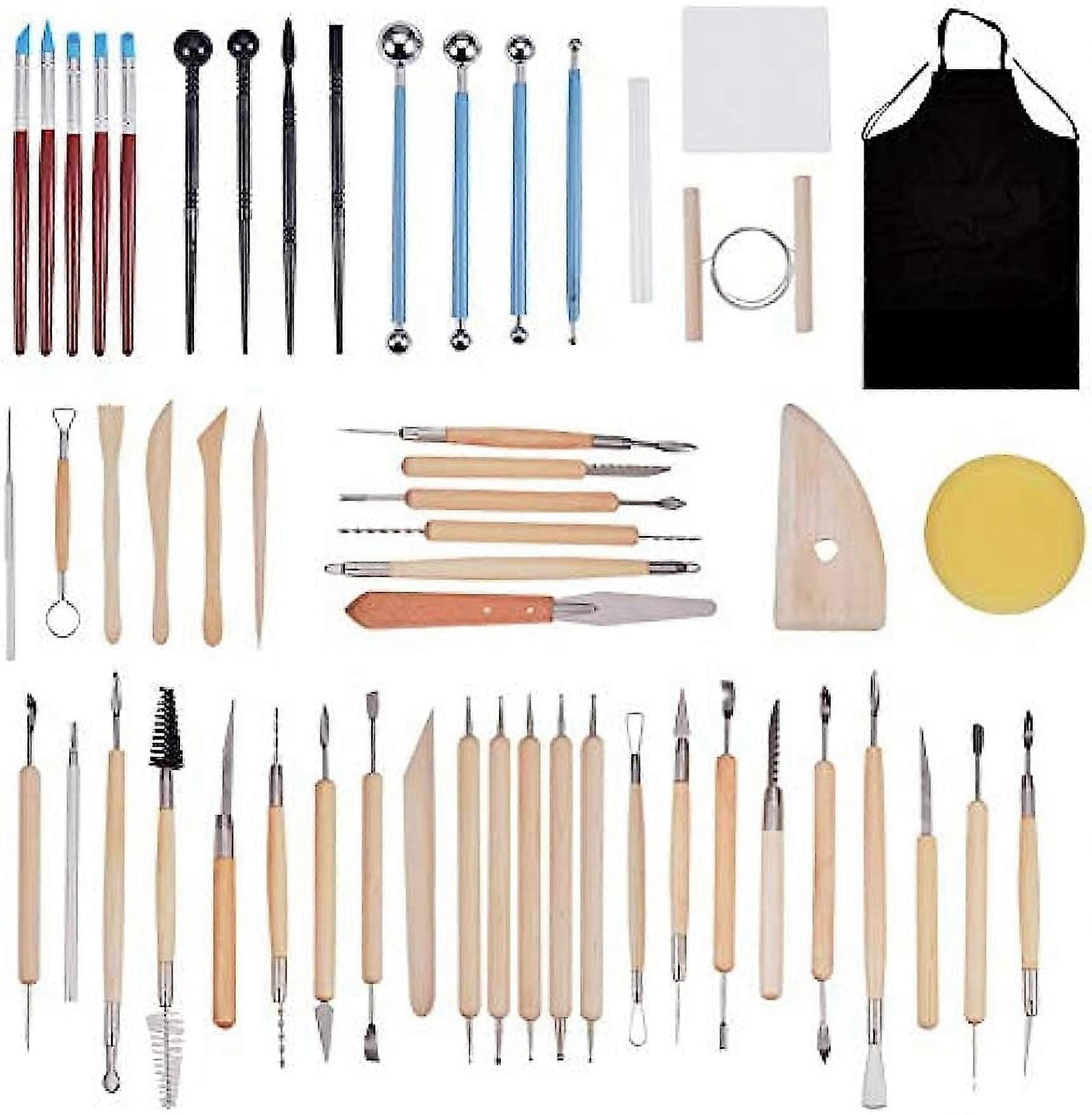 55PCS Pottery Carving Tool Set Modeling Clay Sculpting Tools Kits with Apron