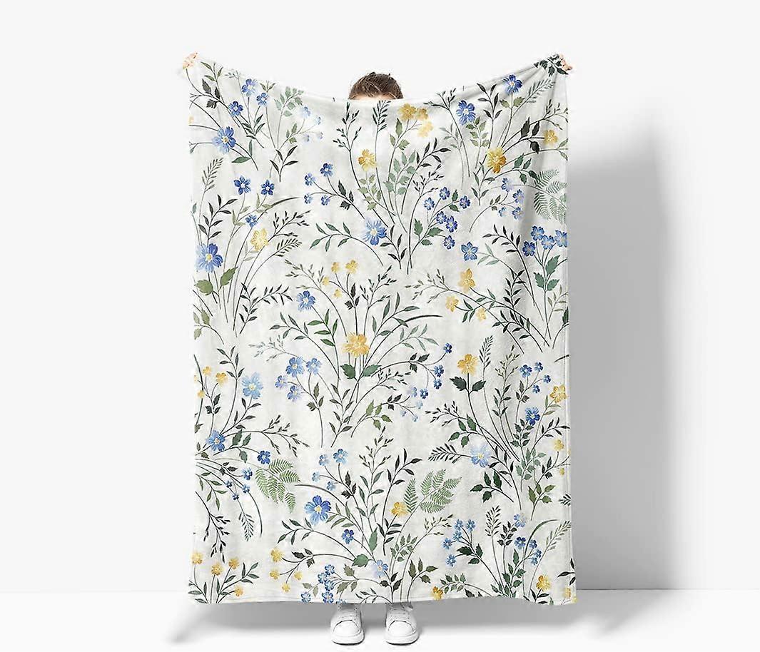 Bahar Çiçekli Atma Battaniyesi, Mavi ve Sarı Suluboya Çiçekli Atma Battaniyesi, Çiftlik ÇiçekleriKadınlar Kızlar için Yumuşak ve Sıcak Atma Battaniye