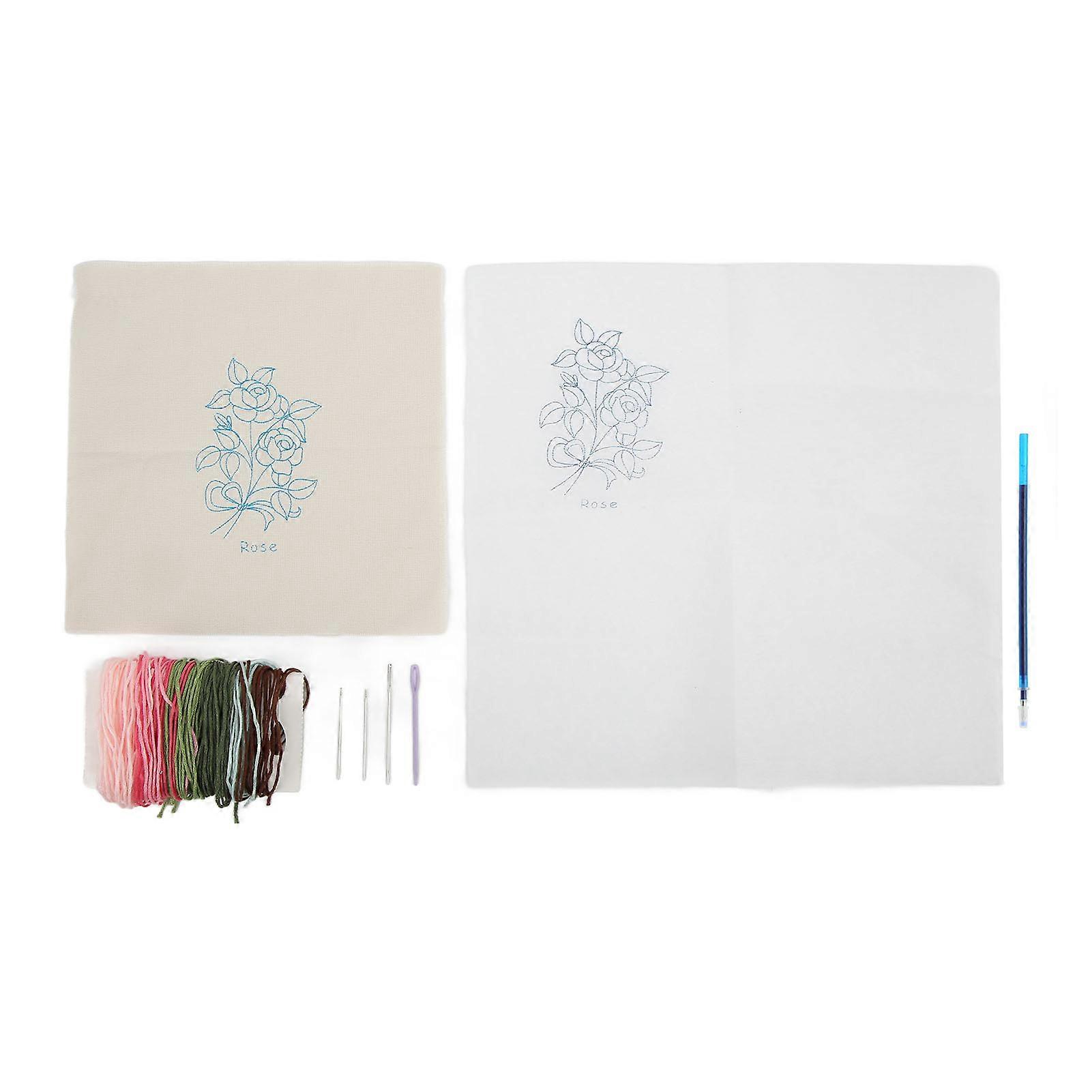 Rose Embroidery Kit Rose Pattern Easy Operation Include Cloth Thread Needle Embroidery Starter Kit