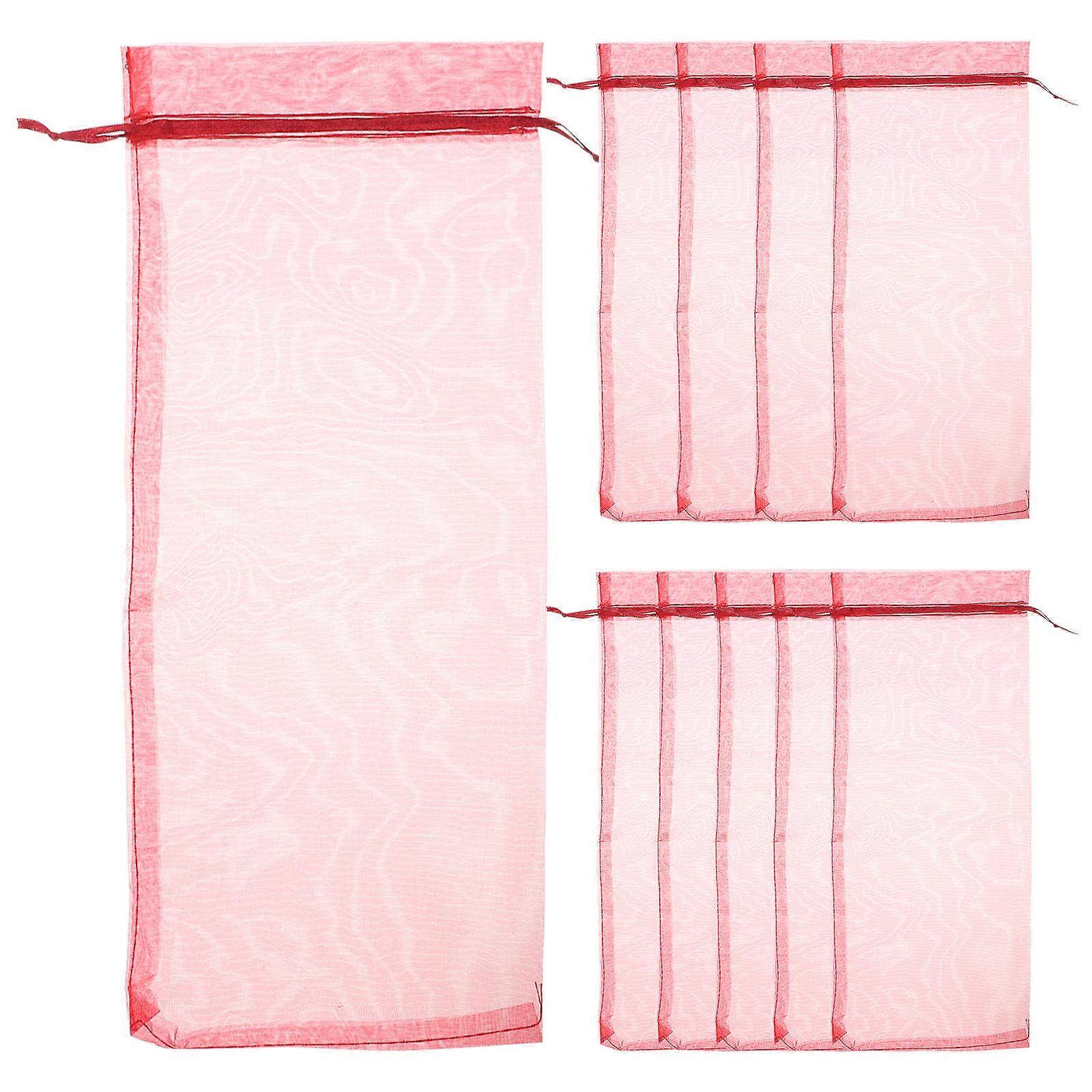 10pcs Sheer Organza Wine Bottle Cover Wrap Gift Bags (Wine Red)