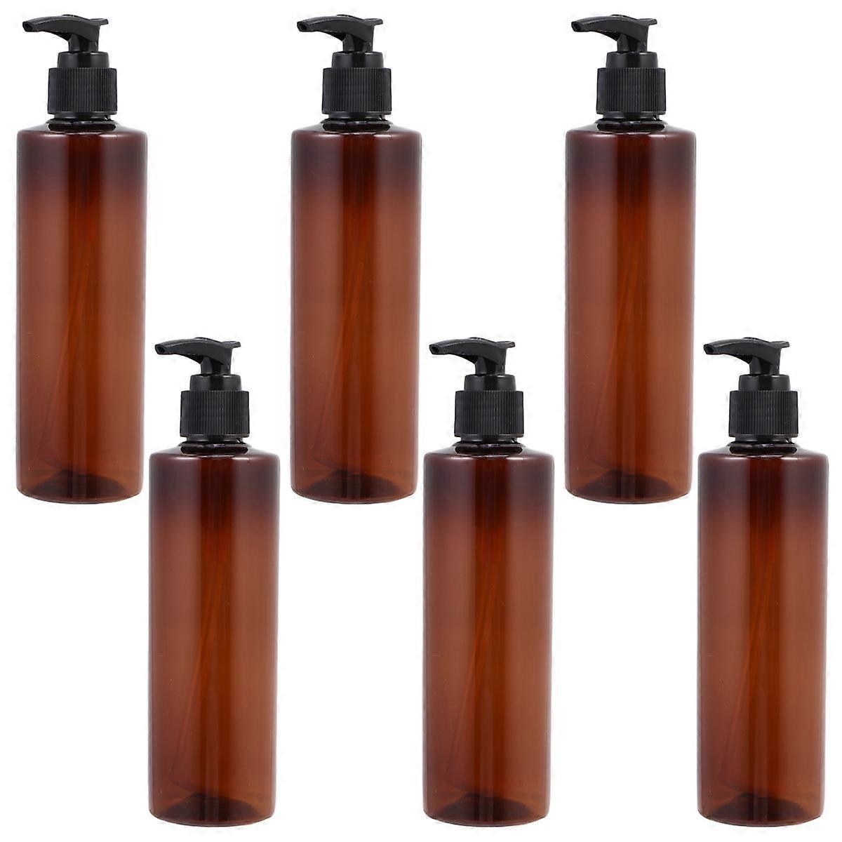 6pcs Empty Lotion Bottles Cleaning Gel Dispensers Plastic Sanitizer Holder Pump Press Bottle for Home 250ml Brown+Random Color Head