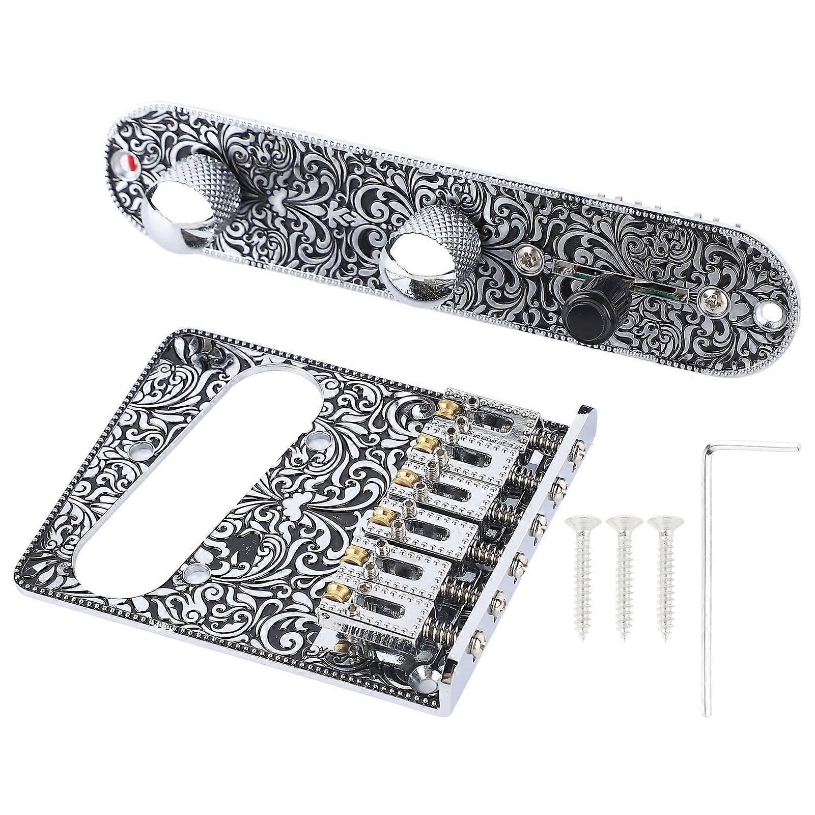 Graverad elgitarr stall Volymkontrollplatta Set Gitarr Bridge Kontrollplatta Kit för TL Silver