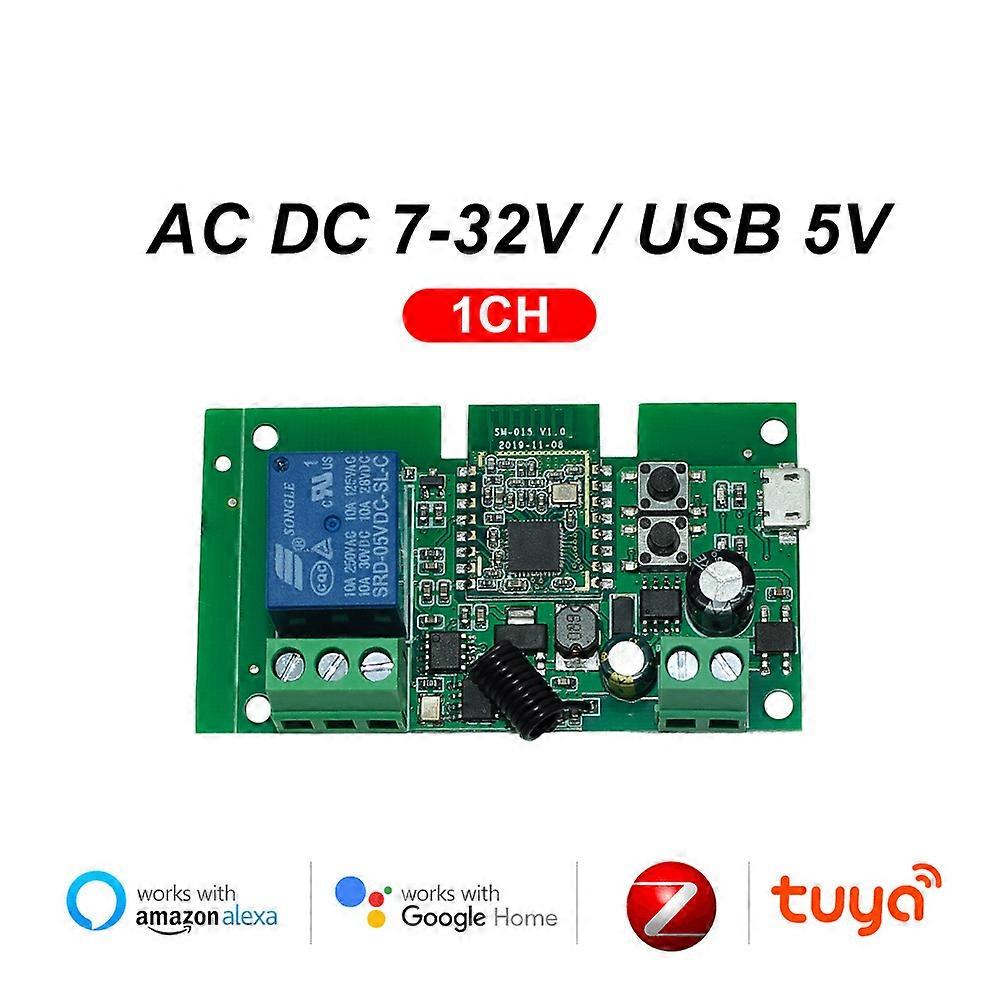 Tuya Smart WiFi Motor Light Switch Module 1CH Remote Control Relay for Alexa Google Home 5V 12V 32V 220V AC DC With RF433