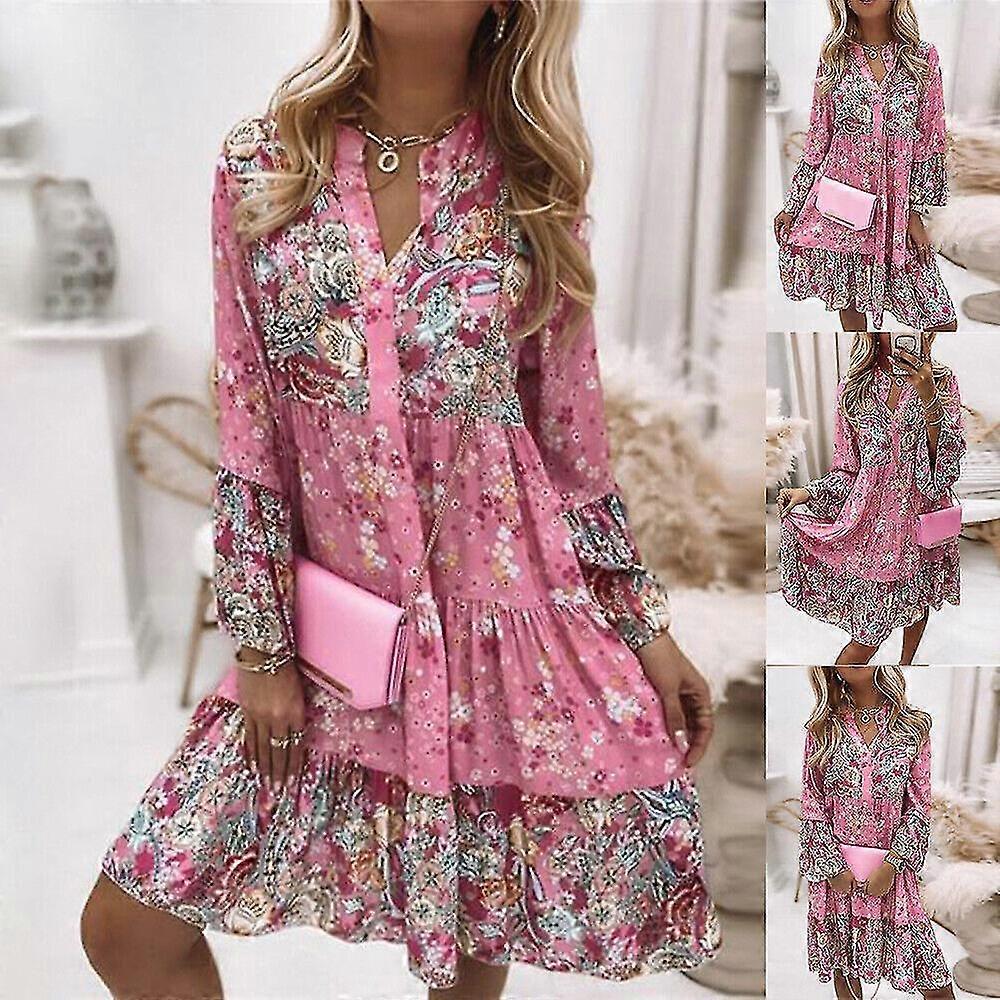 Bayan Boho V Yaka Mini Tunik Elbise Bayanlar Yaz Rahat Sundress Gömlek Elbiseler