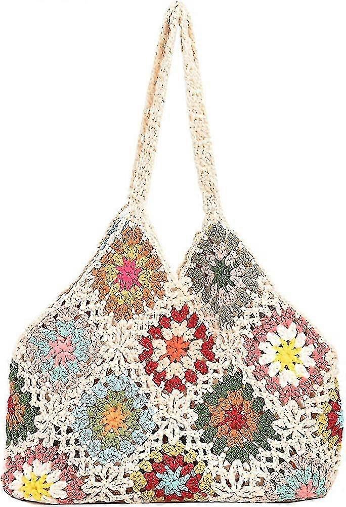 Crochet Tote Bag For Women - Cute Knitting Shoulder Tote Bags Purse Aesthetic Mesh Hollow Flower Woven Beach Handbag