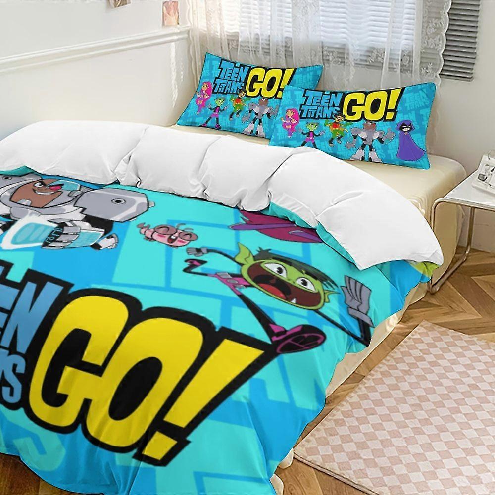 x131 Teen Titans Go Conjunto de Cama de 3 Peças Quente e Confortável Conjunto de Capa de Edredom Macia com 1 Capa de Edredom e 2 Fronhas para Quarto b131