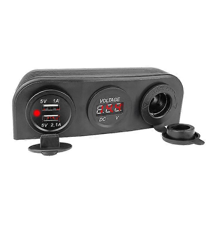 3.1A Carregador de carro USB duplo 12V / 24V Isqueiro Tomada Voltímetro de saída com 3 furos Base de barraca para carro motocicleta barco ATV