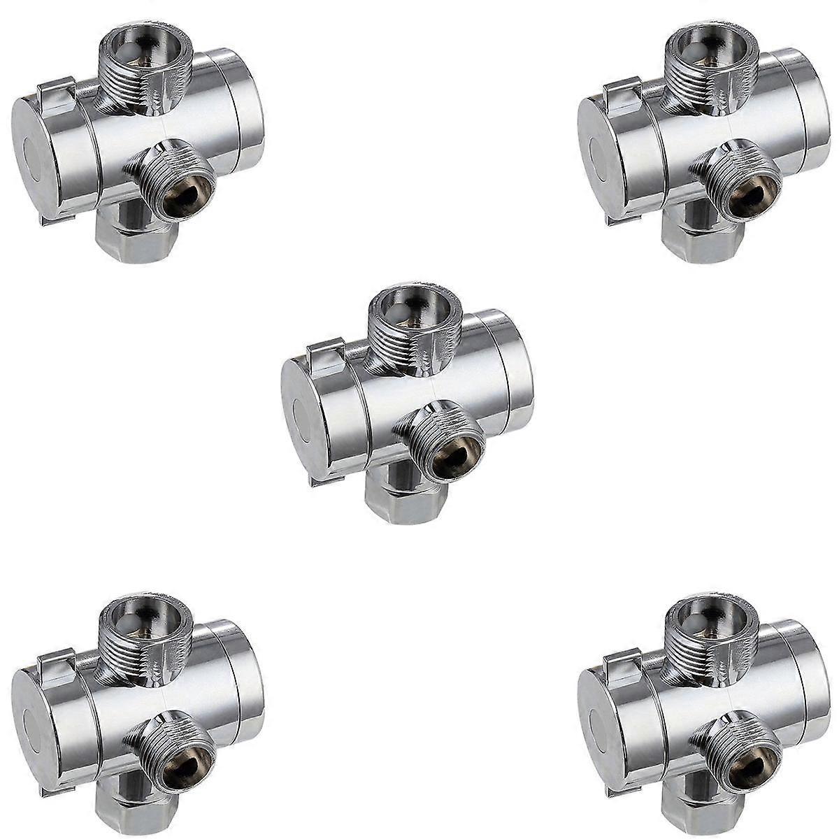 5X ABS Chrome 3 Way Diverter Hose Fitting T Shape Adapter Connector for Angle Valve Hose Bath Showe