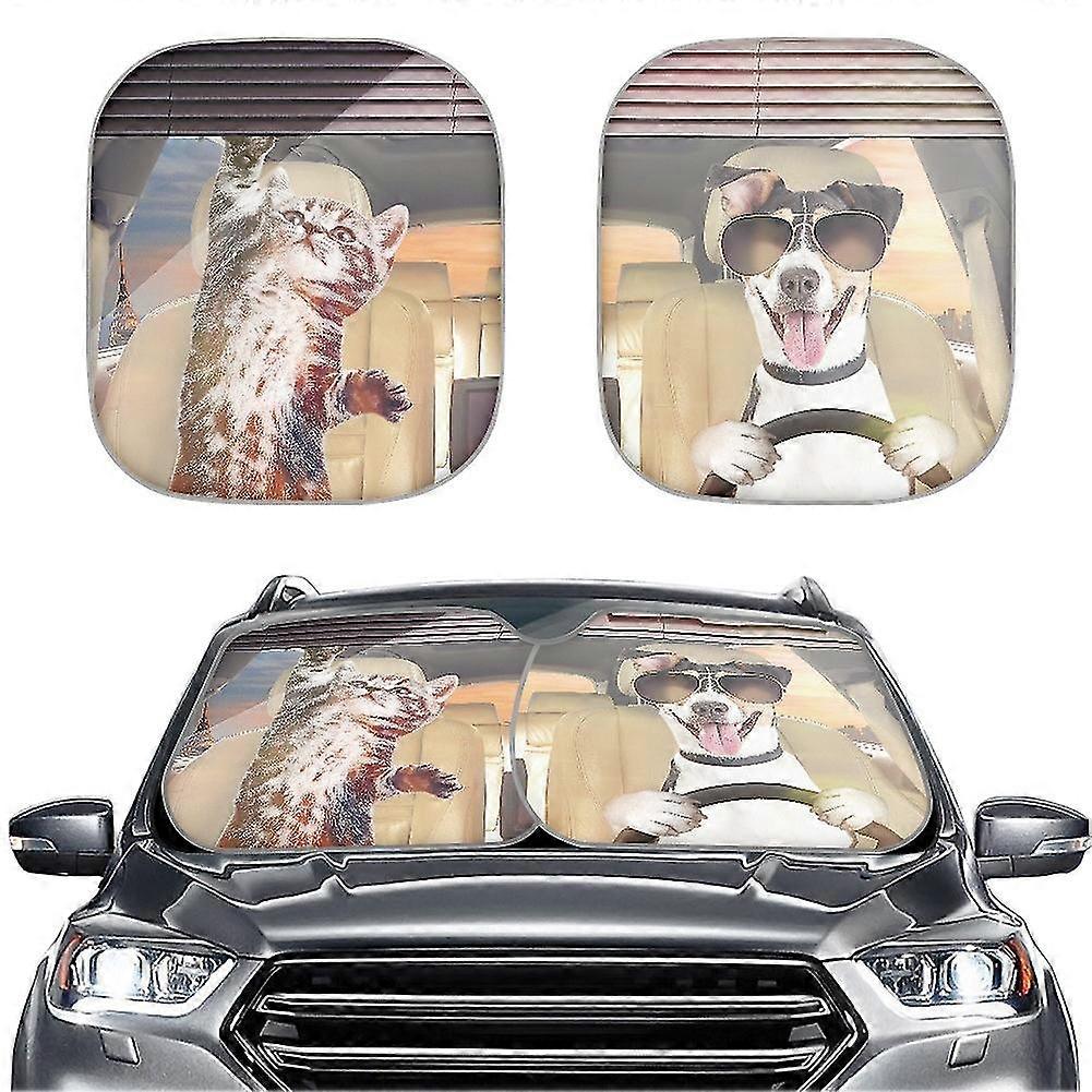 Car Sun Shade Windshield Sunshade Cover,funny Animal Print Sunshades Uv Protector 2 Pieces Visor Shield