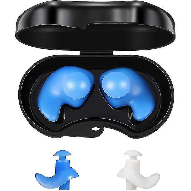 2 Pairs Waterproof Reusable Silicone Ear Plugs For Surfing, Snorkelling, White And Blue