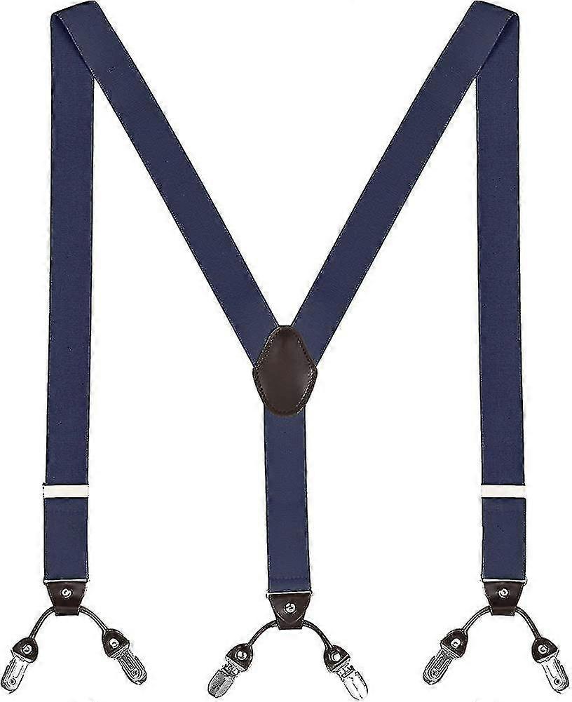 Mens Suspender Braces Trousers Pants Accessory Adjustable Elastic Y Shape 6 Clips Plain