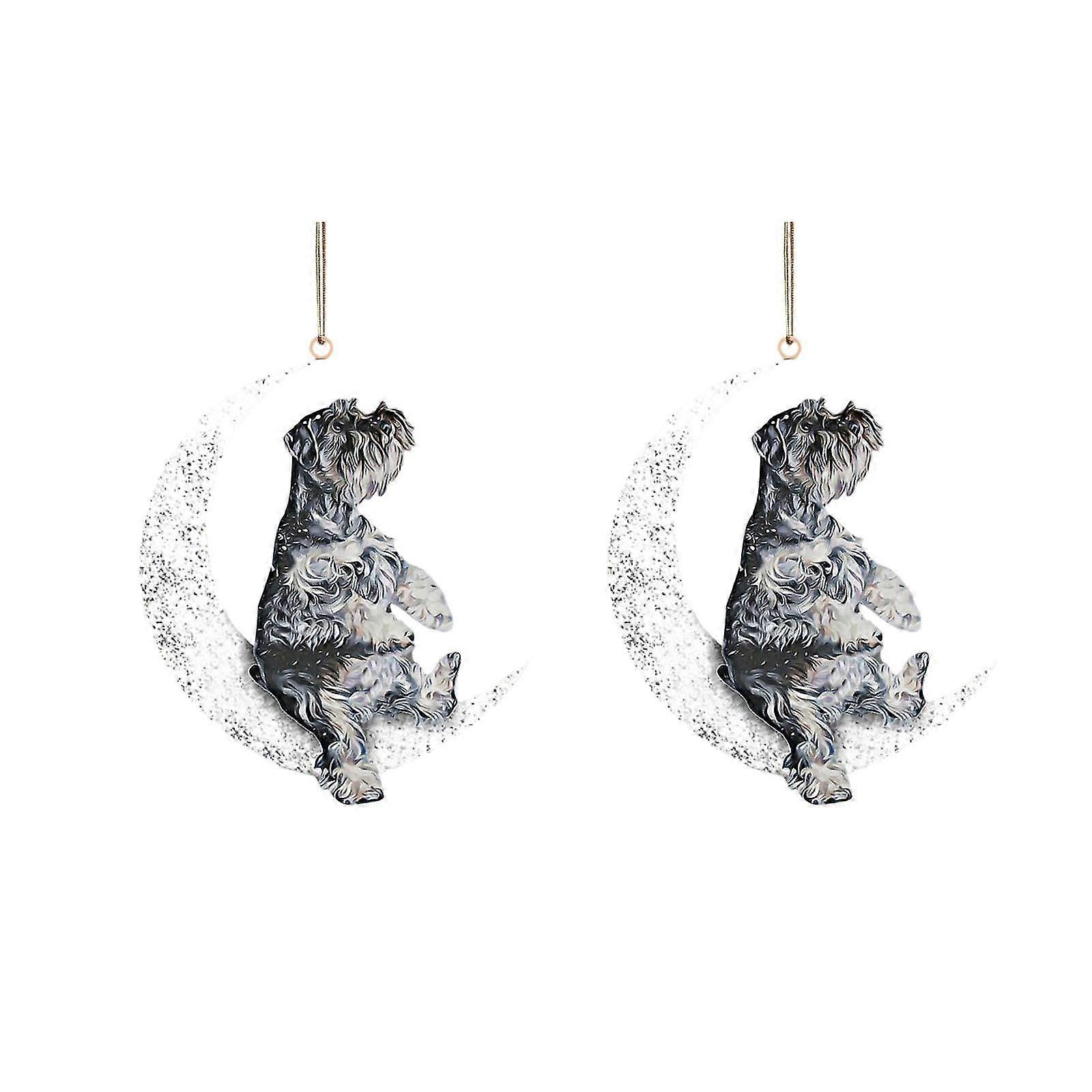 الحديد الفن الجلوس على القمر جميل الكلب القمر زخرفة لعشاق الكلب شجرة عيد الميلاد Pendent 2pc
